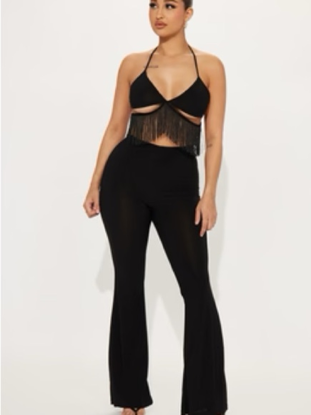 Fashion Nova Black Fringe Pants Set